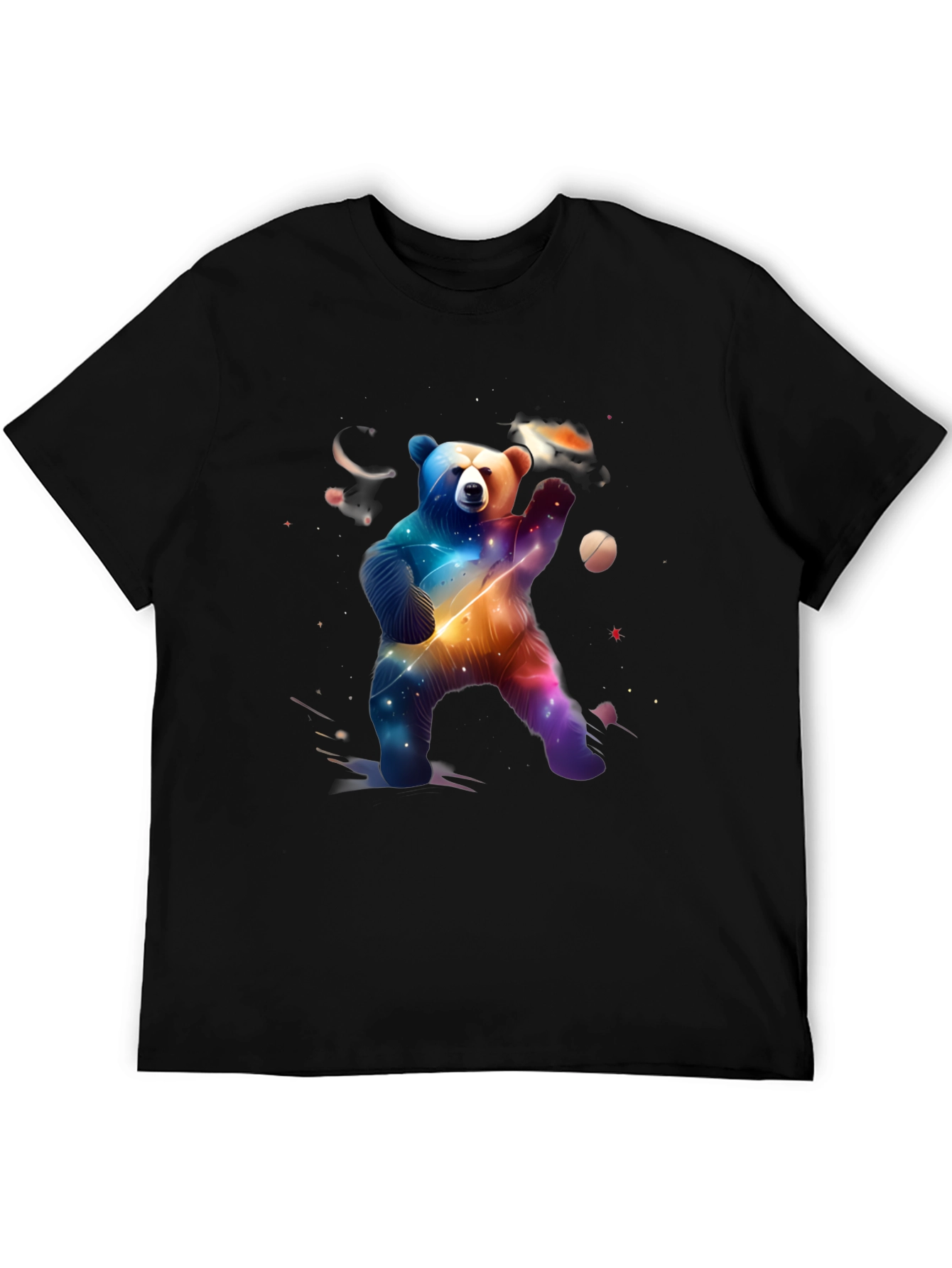 Cosmic Bear Graphic Tee - Black Cotton Blend