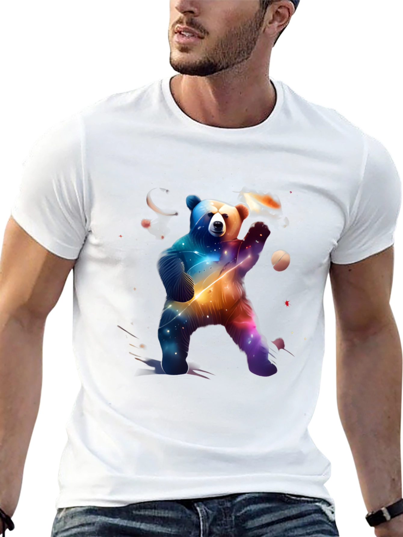 Cosmic Bear Graphic Tee - Black Cotton Blend