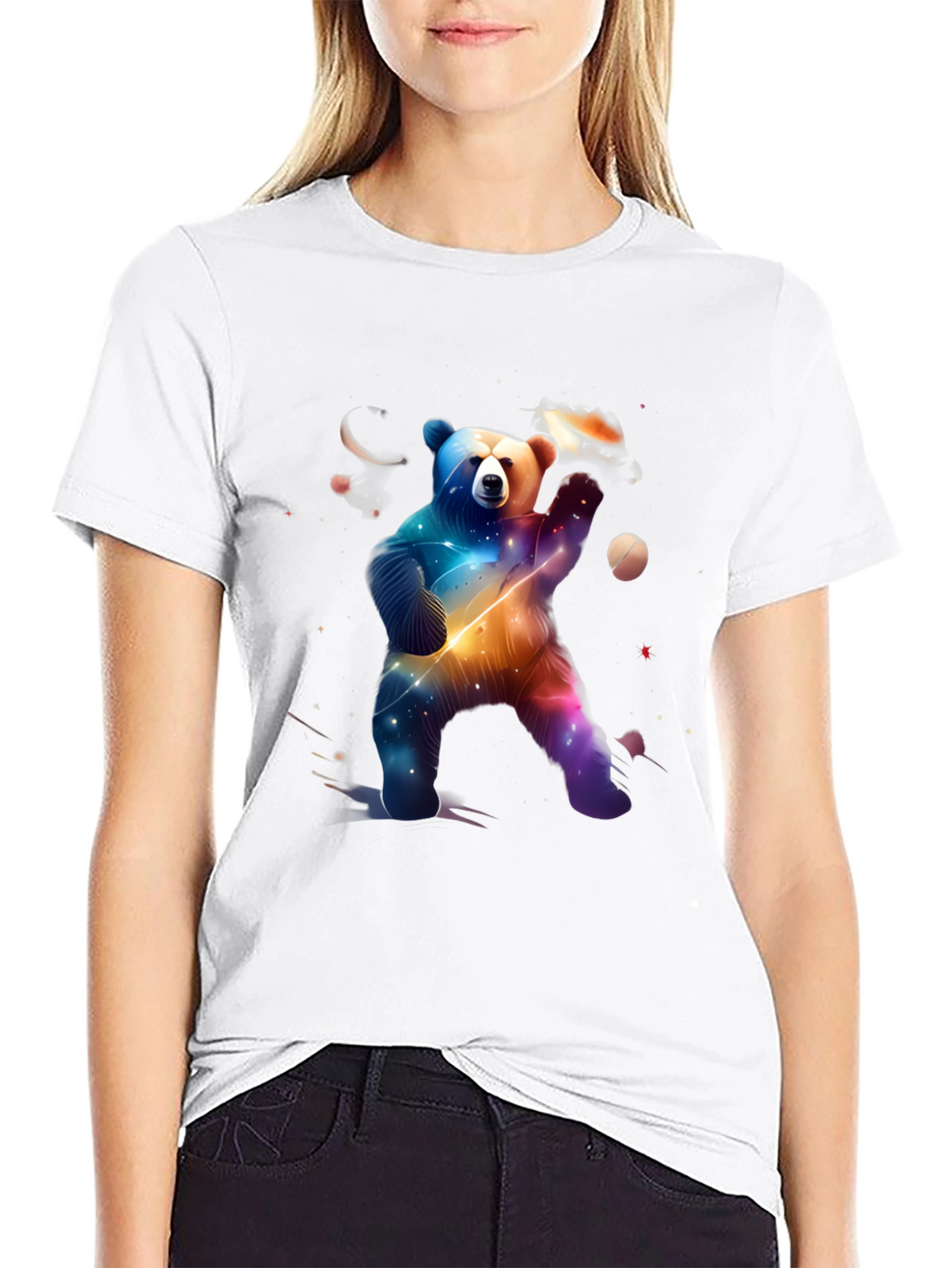 Cosmic Bear Graphic Tee - Black Cotton Blend