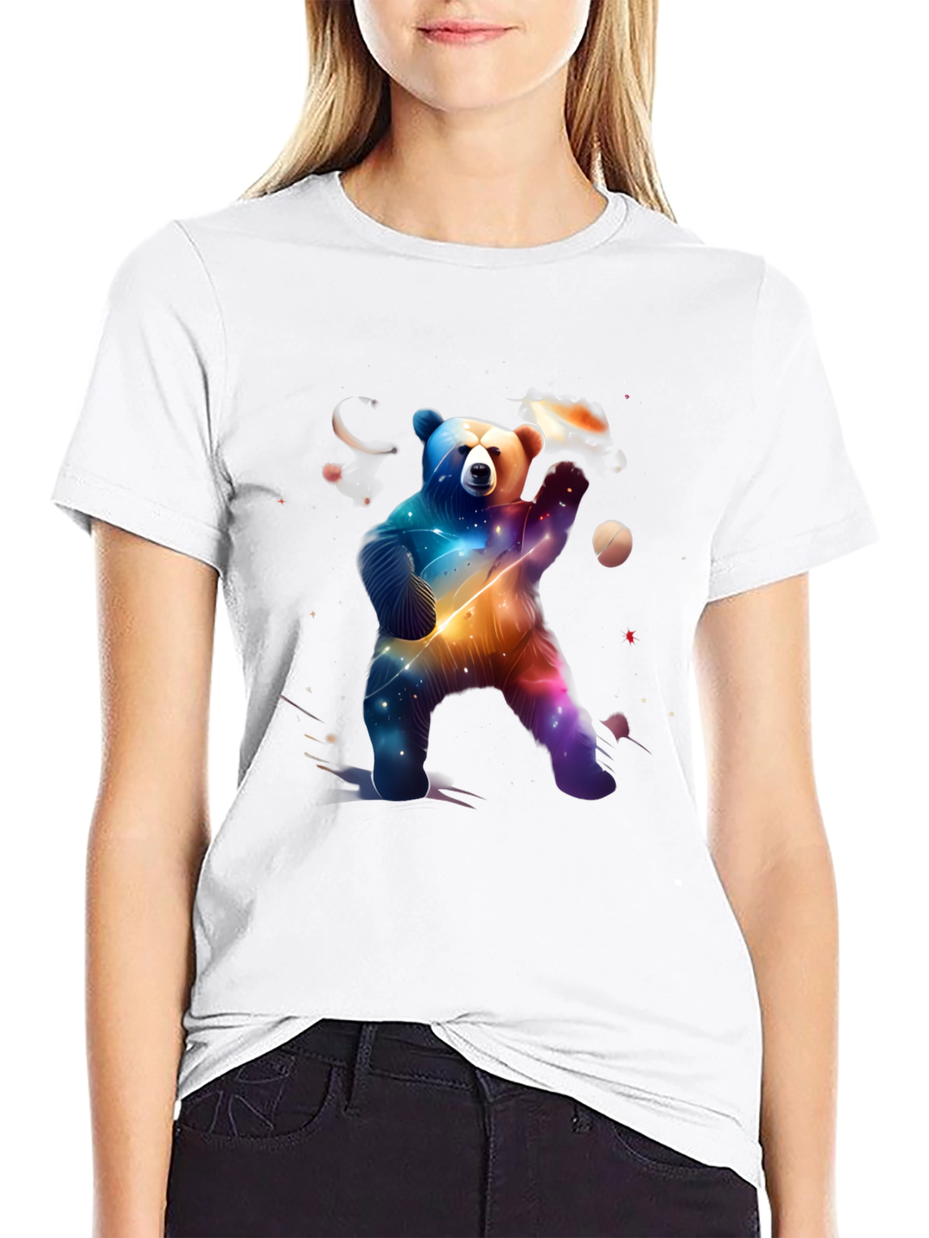 Cosmic Bear Graphic Tee - Black Cotton Blend