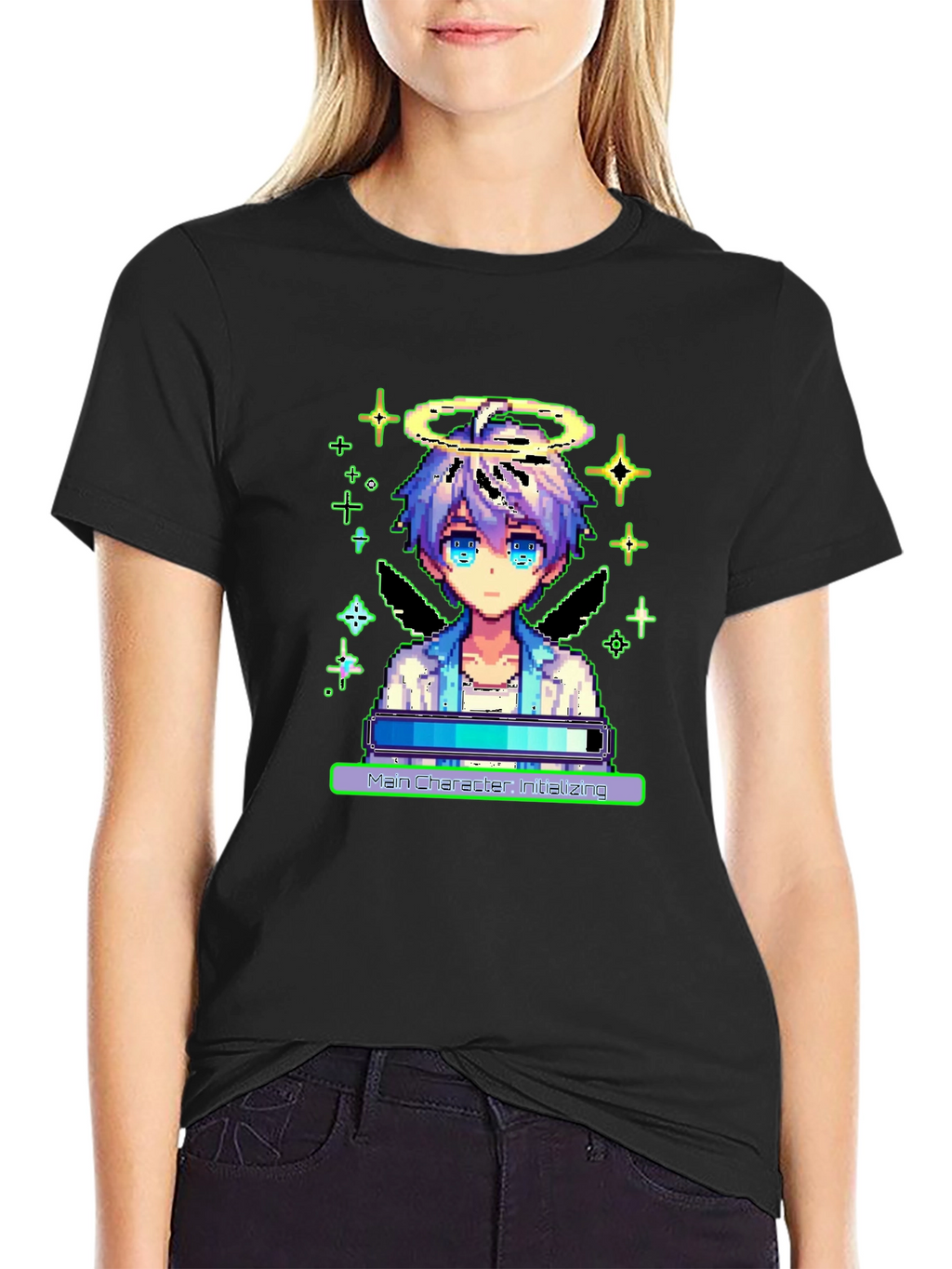 Pixel Angel Loading Black Tee