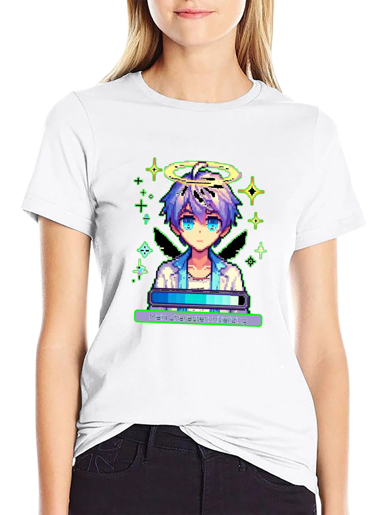 Pixel Angel Loading Black Tee