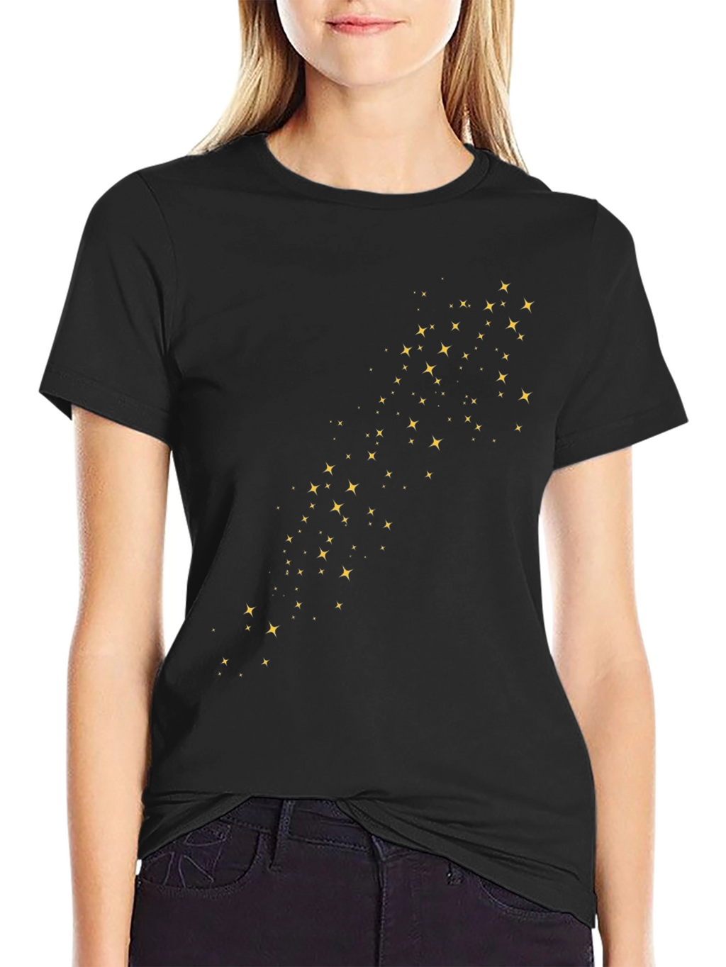 Stylish Black Tee with Golden Star Graphic