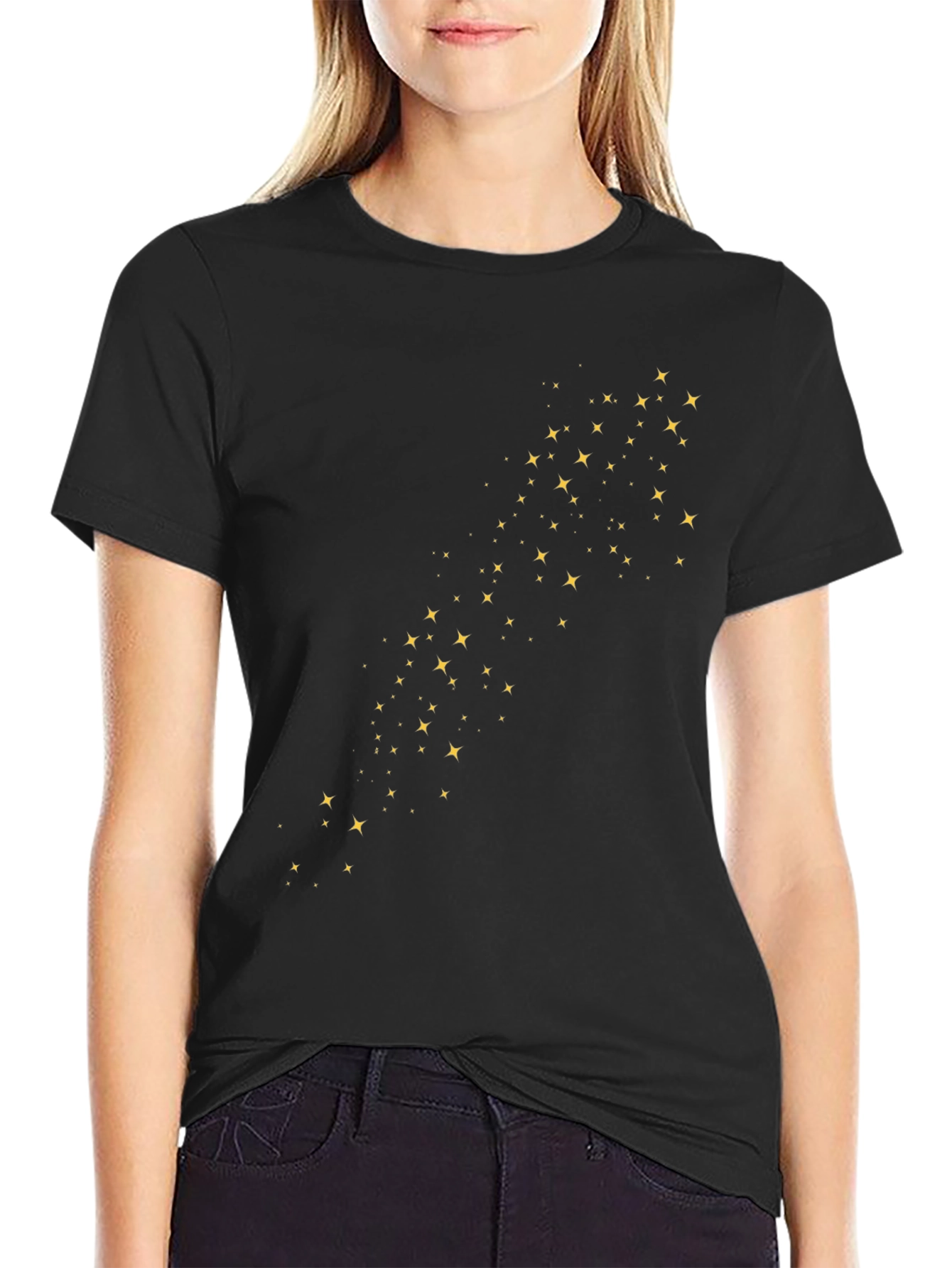 Stylish Black Tee with Golden Star Graphic