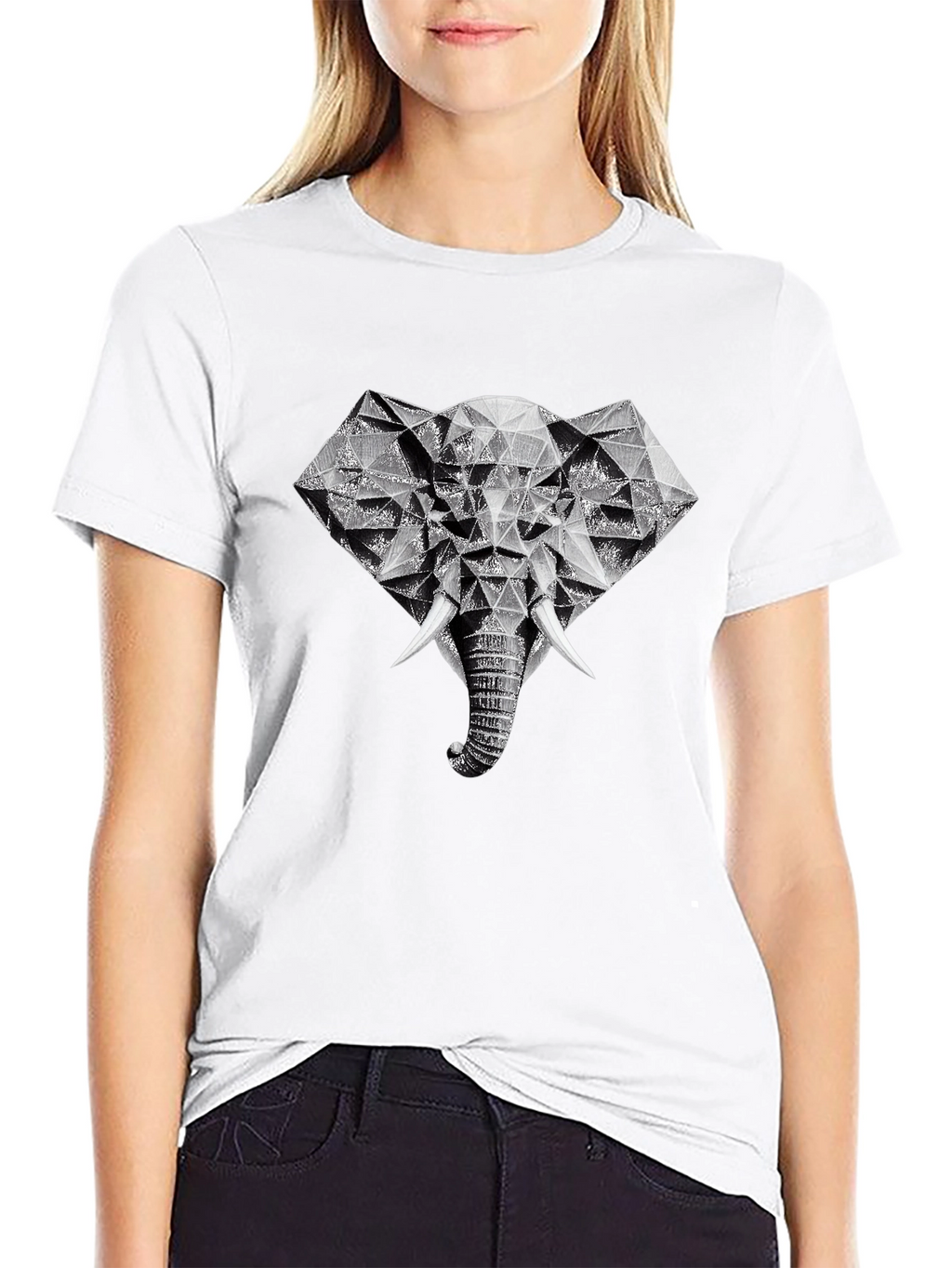 Geometric Elephant Graphic Tee - Black