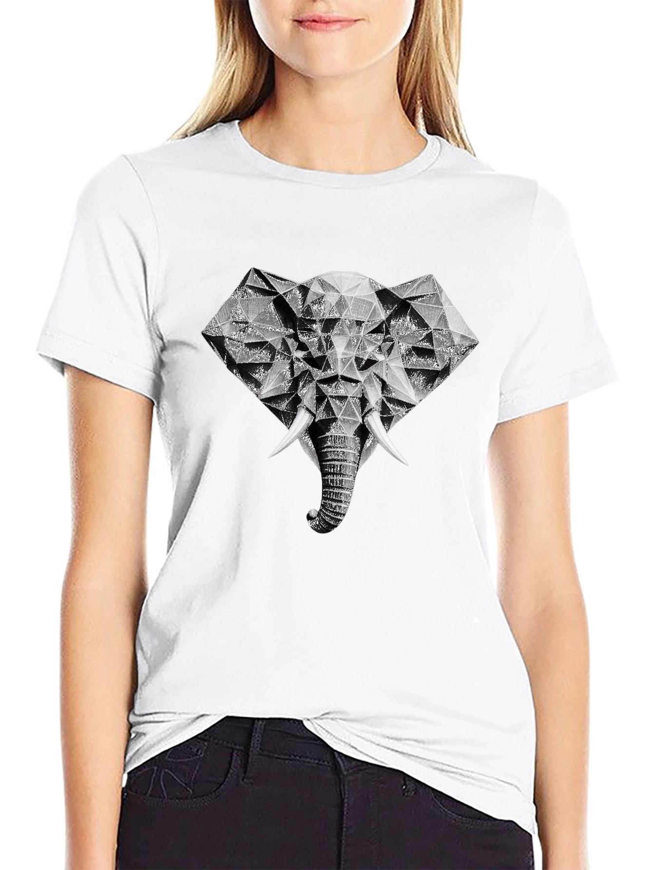 Geometric Elephant Graphic Tee - Black
