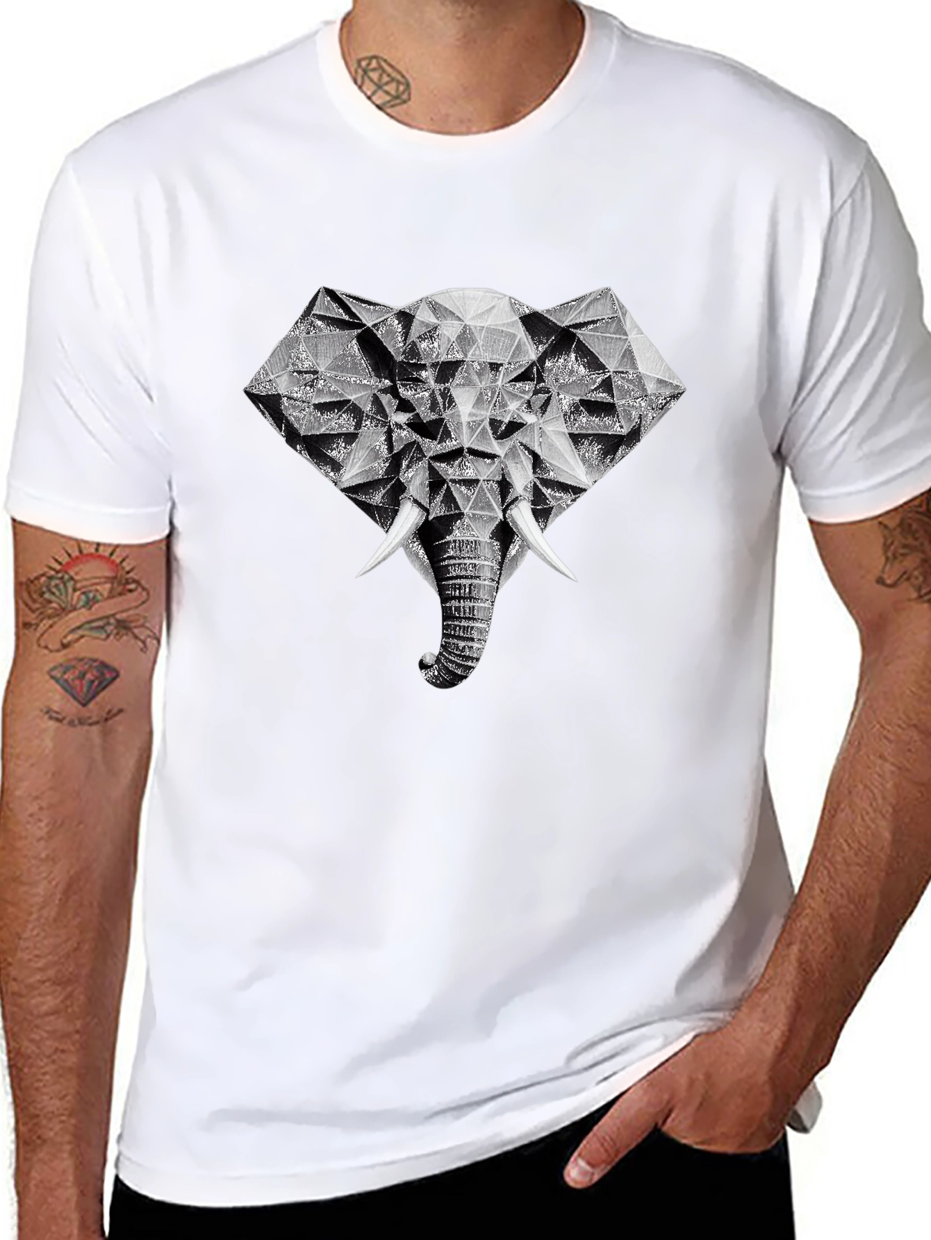 Geometric Elephant Graphic Tee - Black