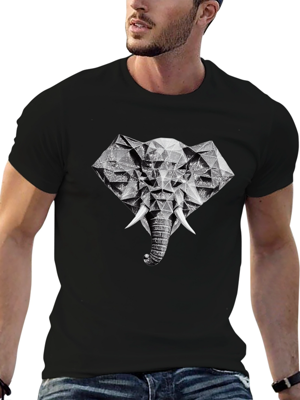 Geometric Elephant Graphic Tee - Black