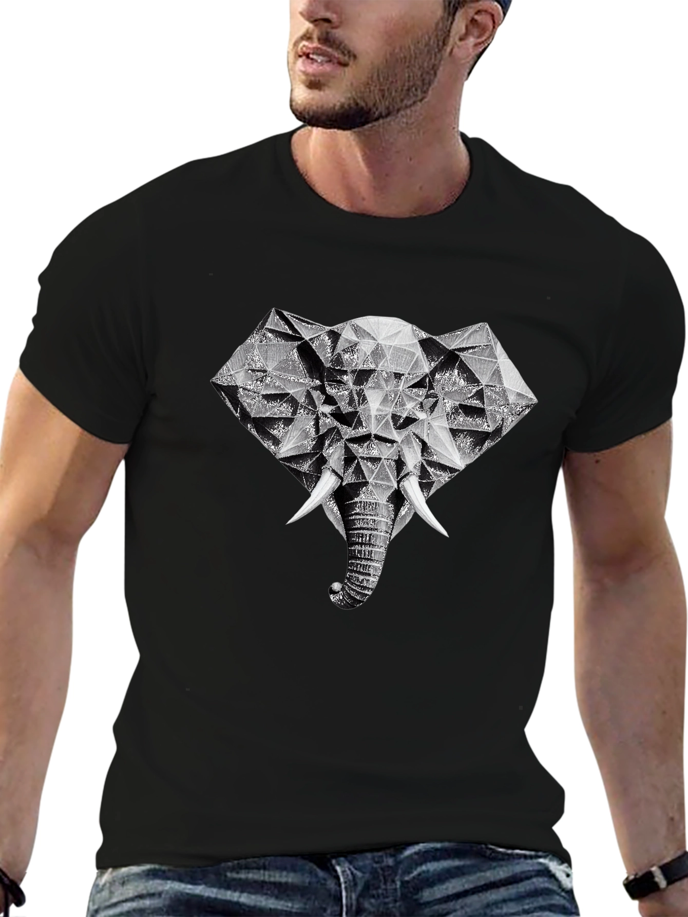 Geometric Elephant Graphic Tee - Black