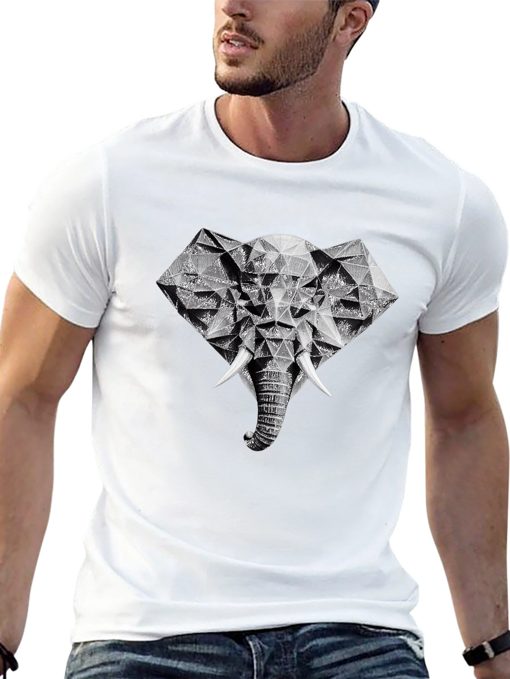 Geometric Elephant Graphic Tee - Black