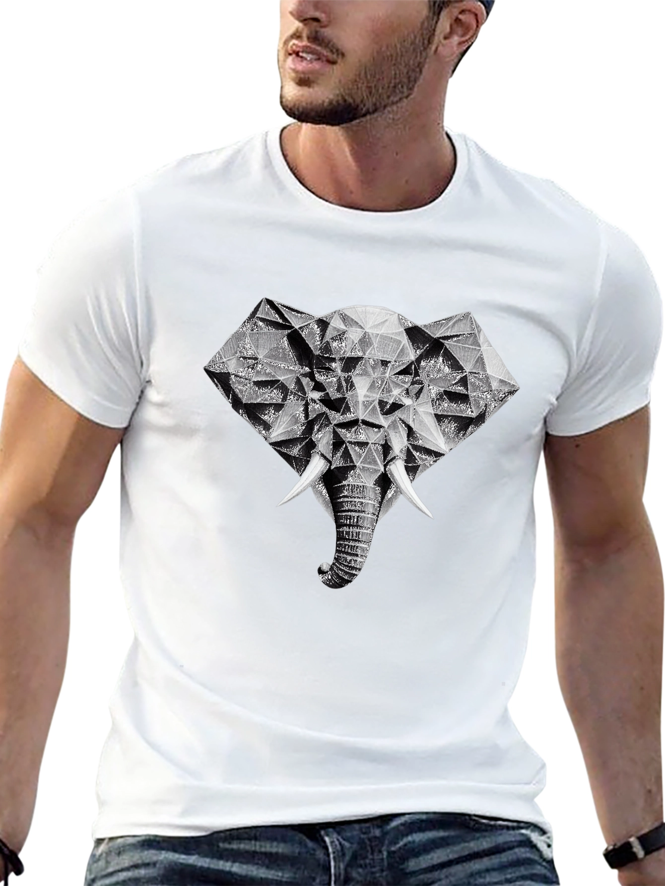 Geometric Elephant Graphic Tee - Black