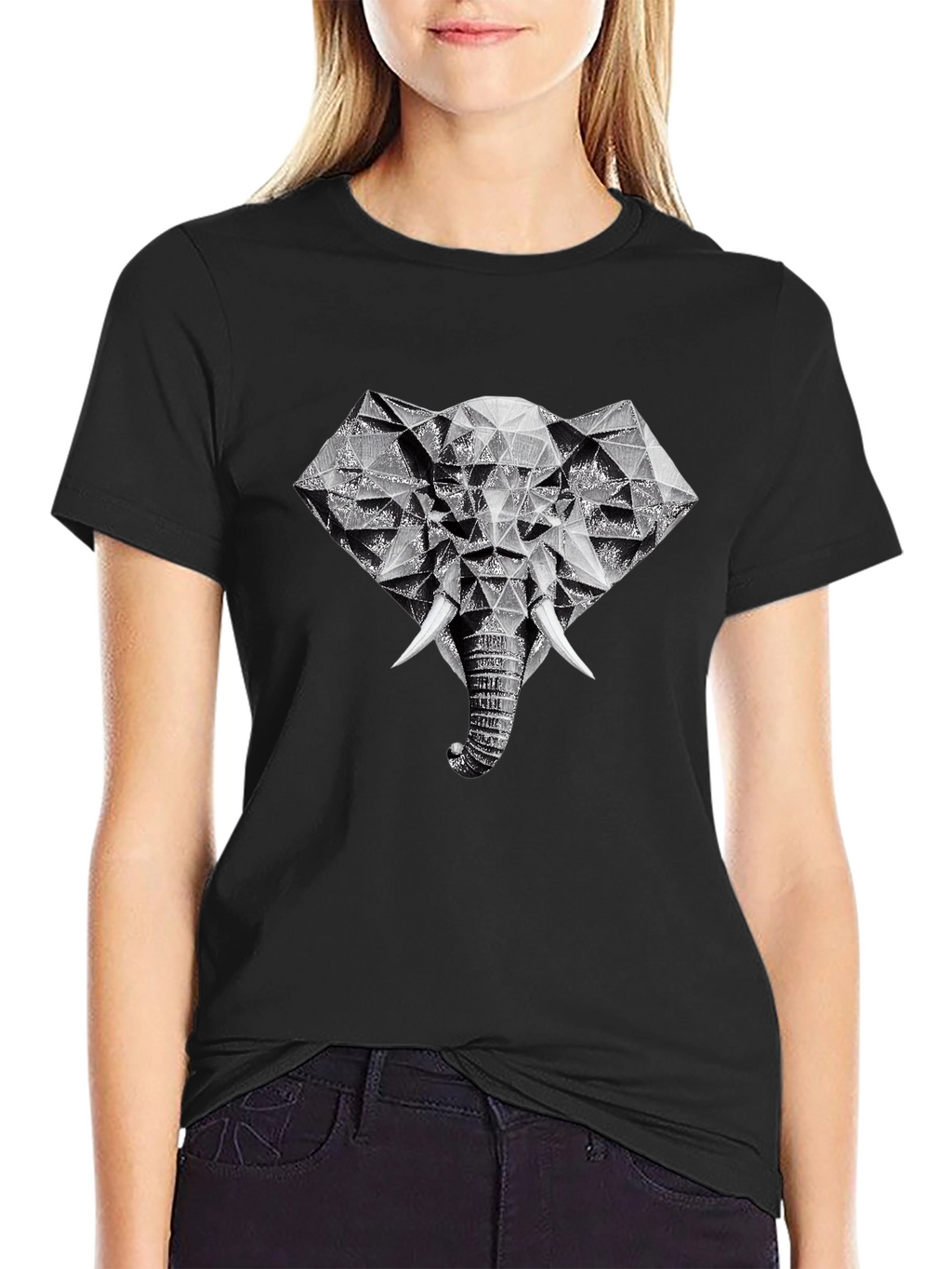 Geometric Elephant Graphic Tee - Black