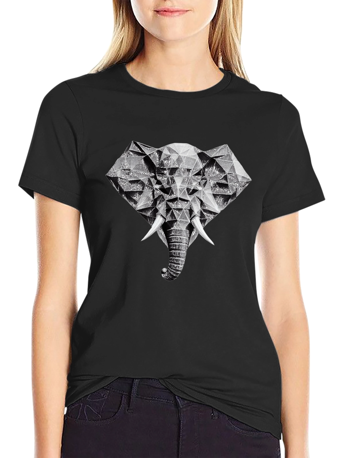 Geometric Elephant Graphic Tee - Black