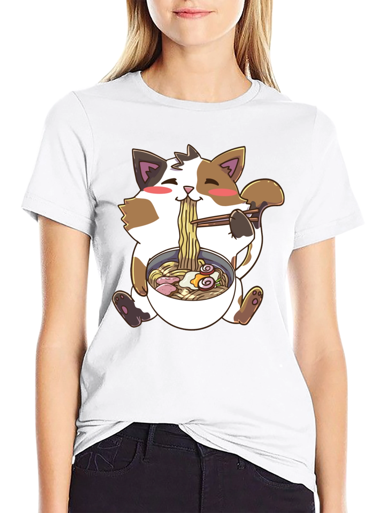 Kawaii Cat Ramen T-Shirt - Cute Anime Style