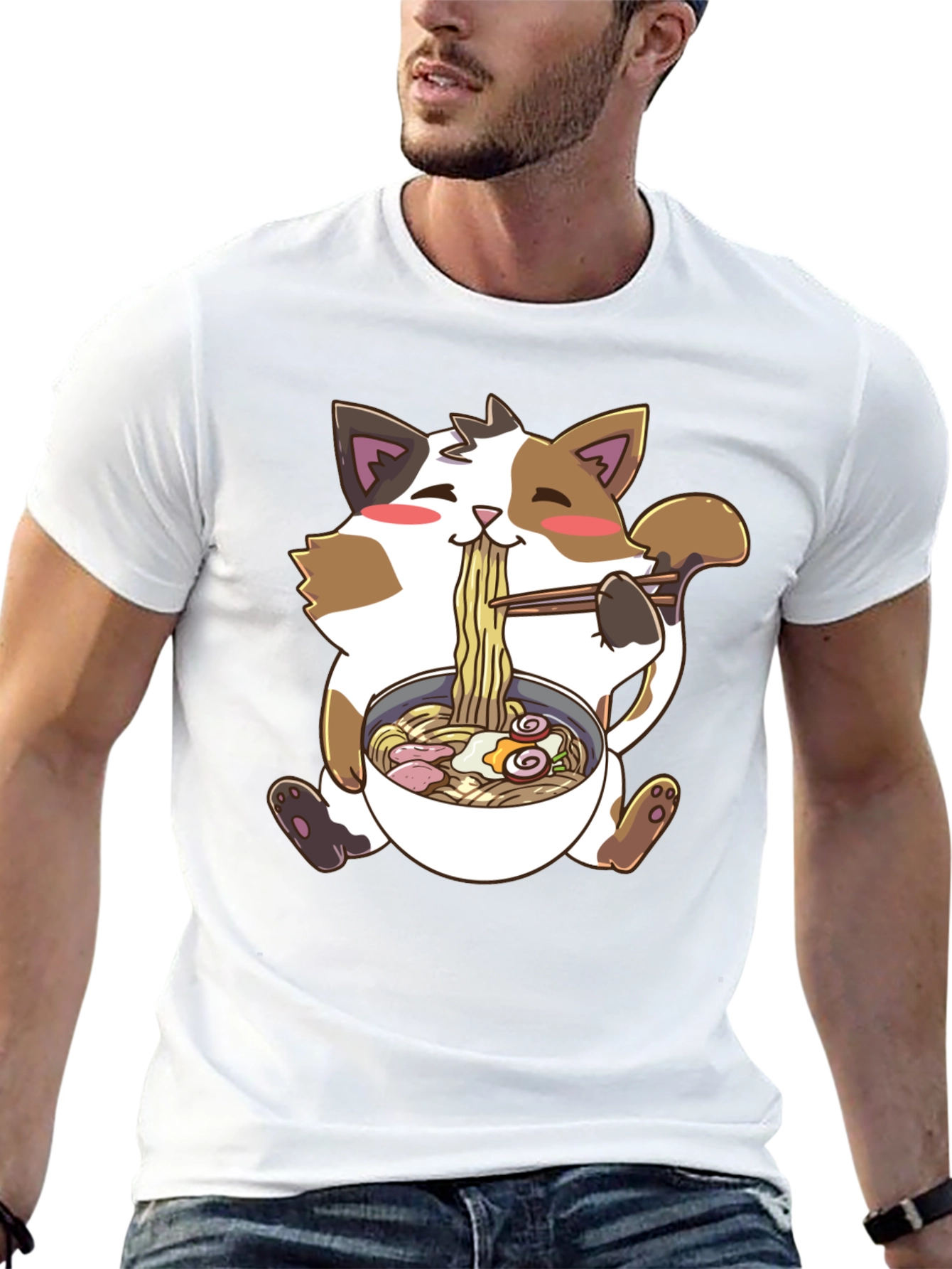 Kawaii Cat Ramen T-Shirt - Cute Anime Style