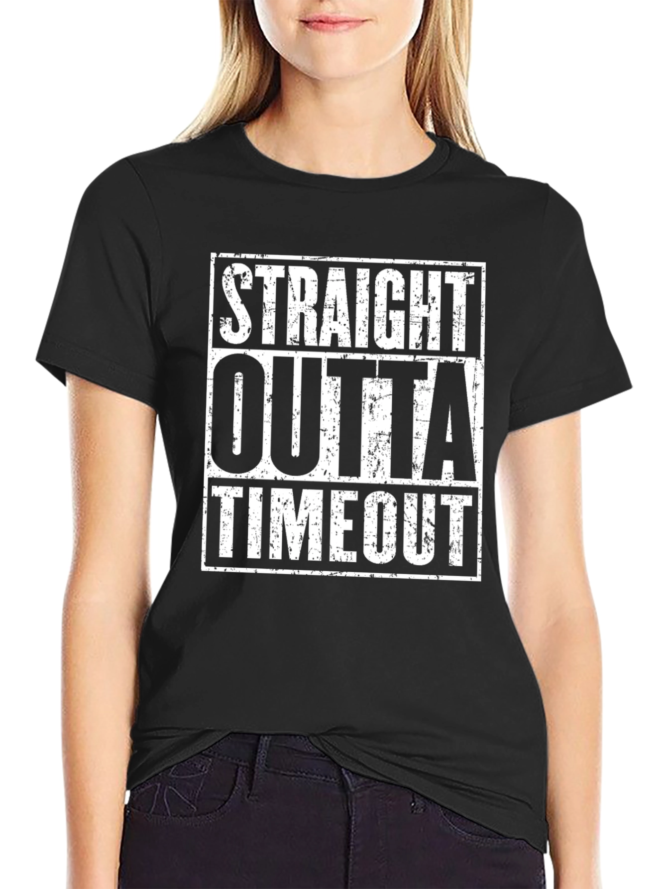 Straight Outta Timeout Black Graphic T-Shirt