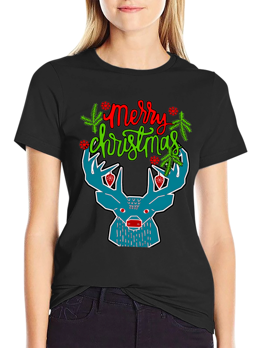 Merry Christmas Reindeer Graphic T-Shirt