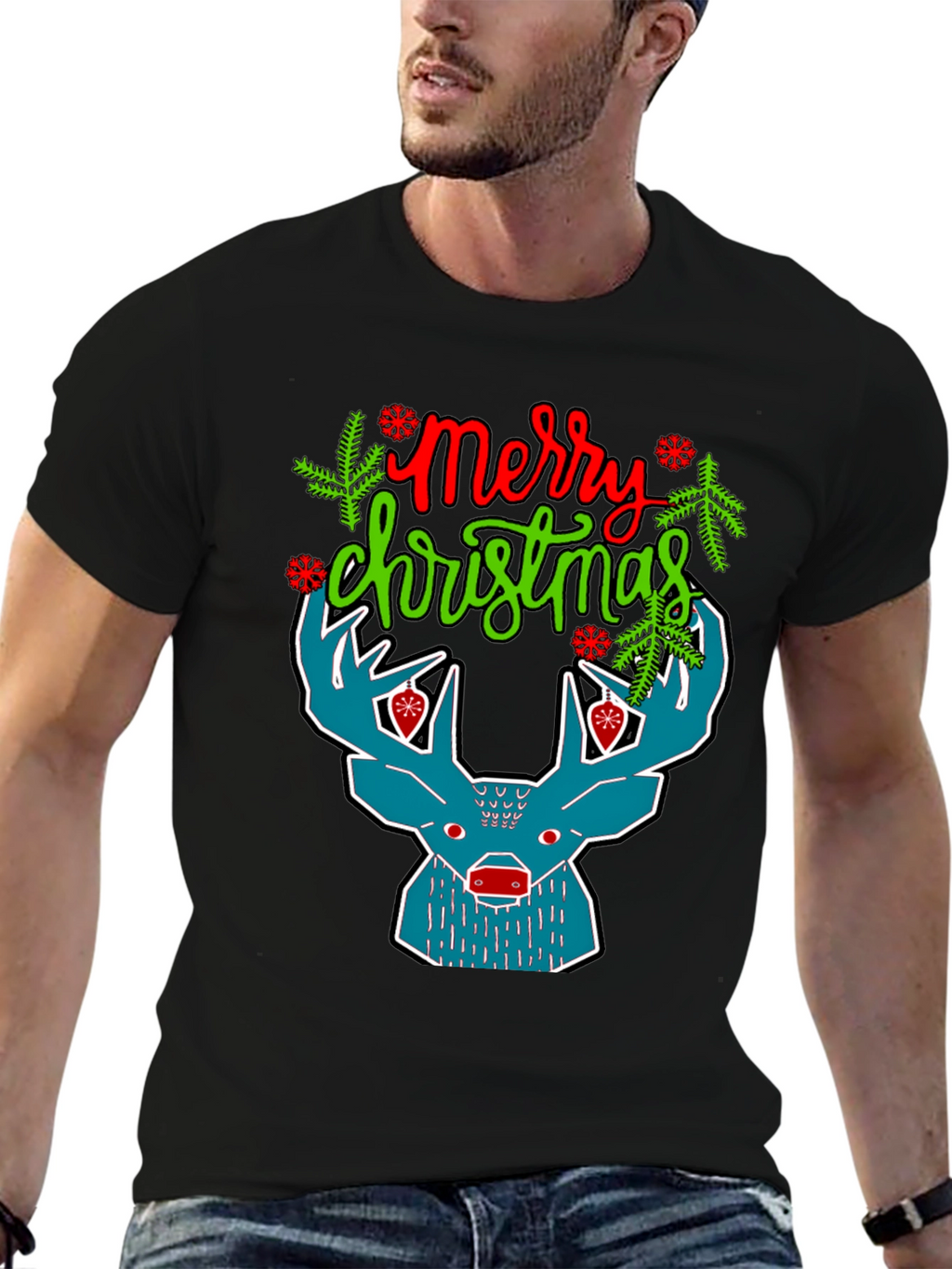 Merry Christmas Reindeer Graphic T-Shirt
