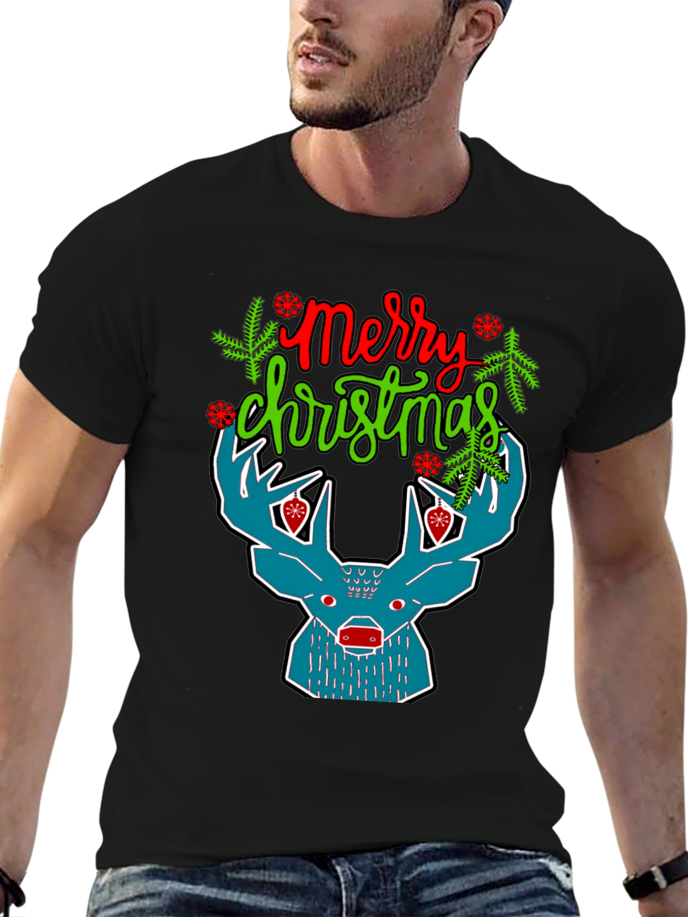 Merry Christmas Reindeer Graphic T-Shirt