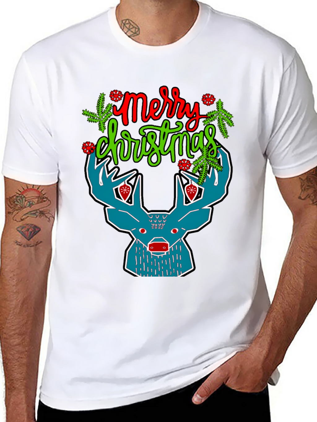 Merry Christmas Reindeer Graphic T-Shirt