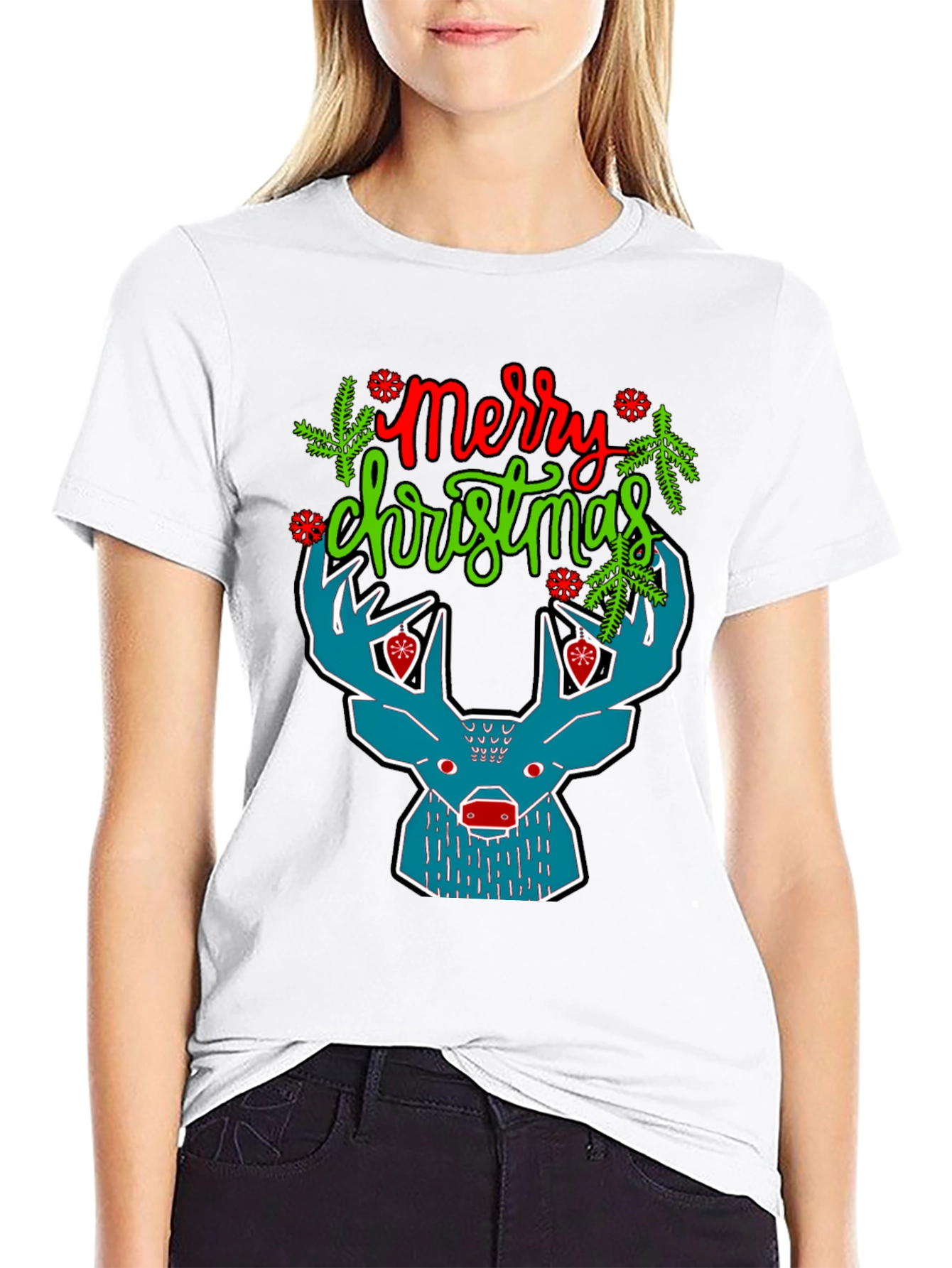 Merry Christmas Reindeer Graphic T-Shirt