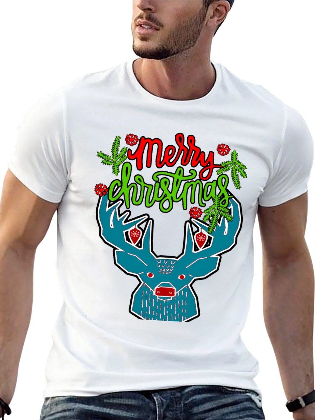 Merry Christmas Reindeer Graphic T-Shirt