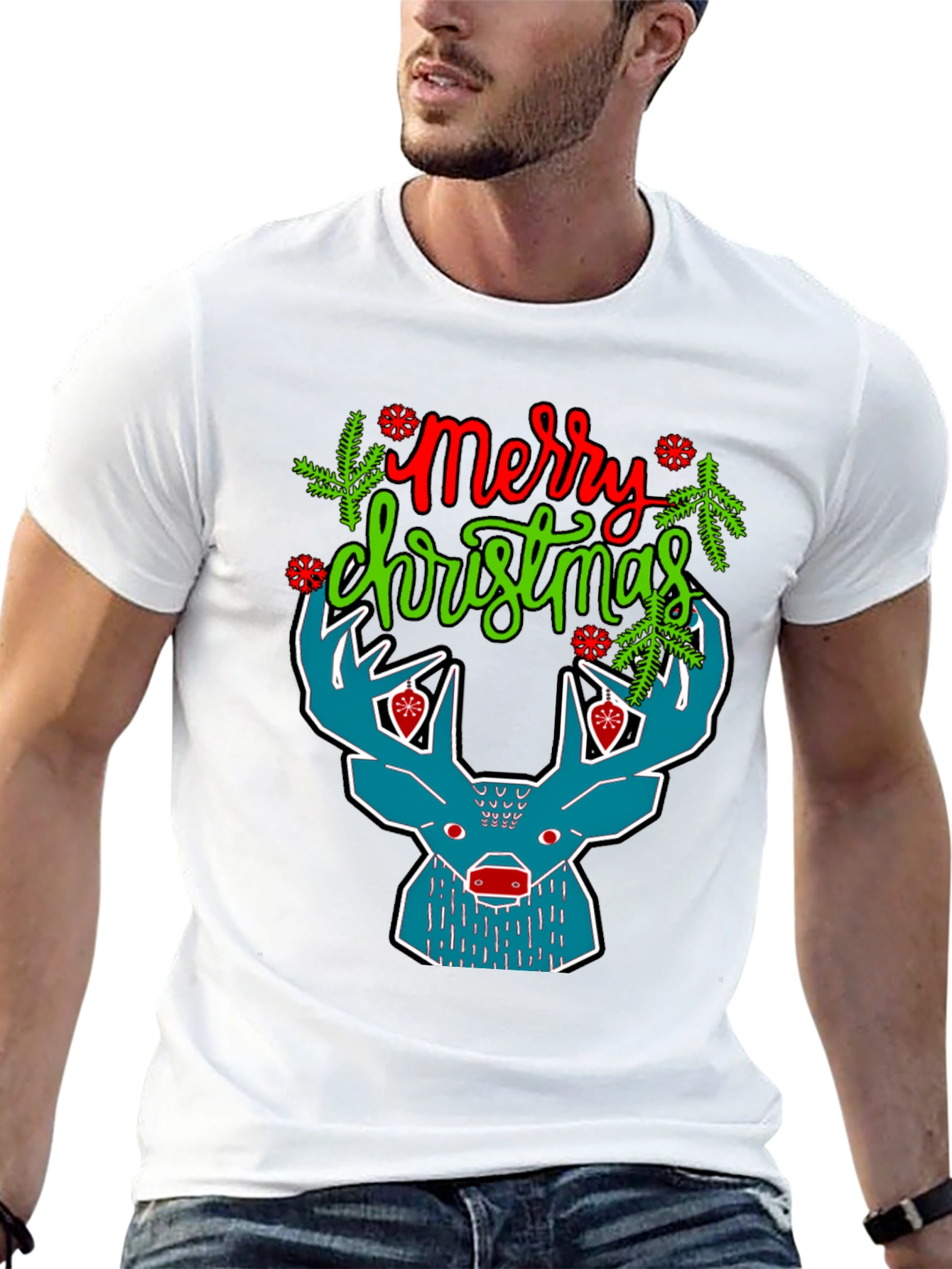 Merry Christmas Reindeer Graphic T-Shirt