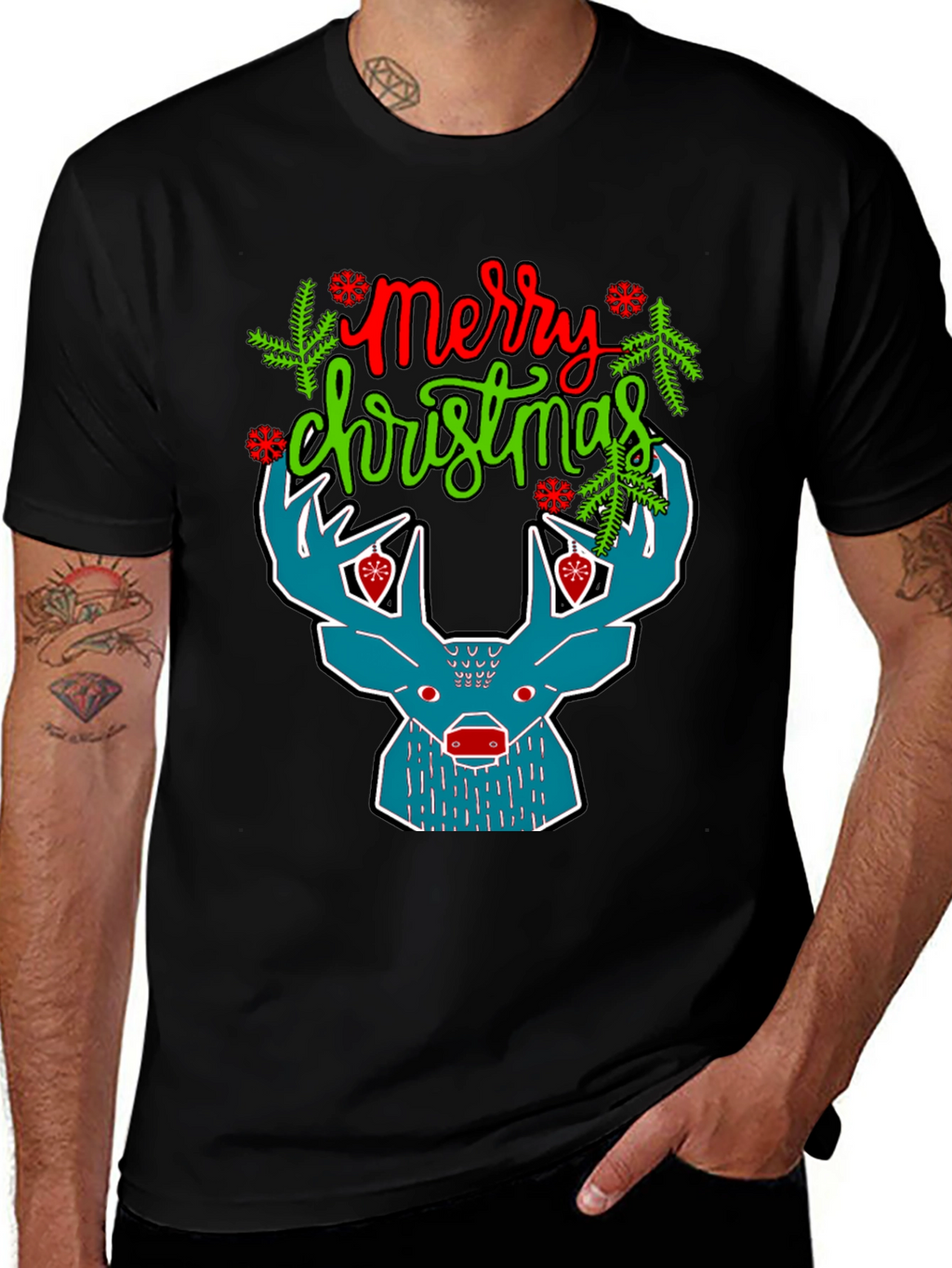 Merry Christmas Reindeer Graphic T-Shirt