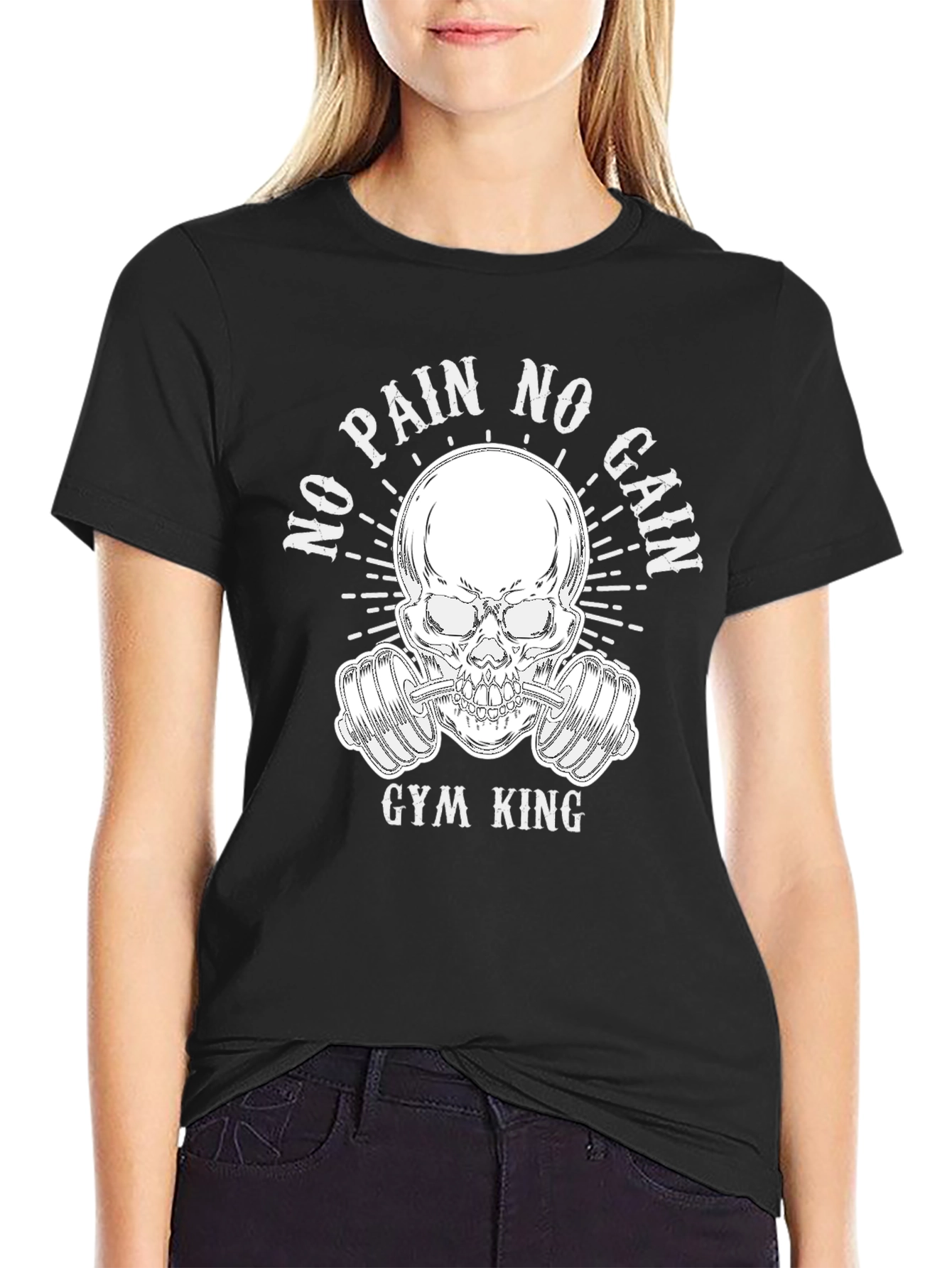 Gym King Skull Graphic Tee - No Pain No Gain