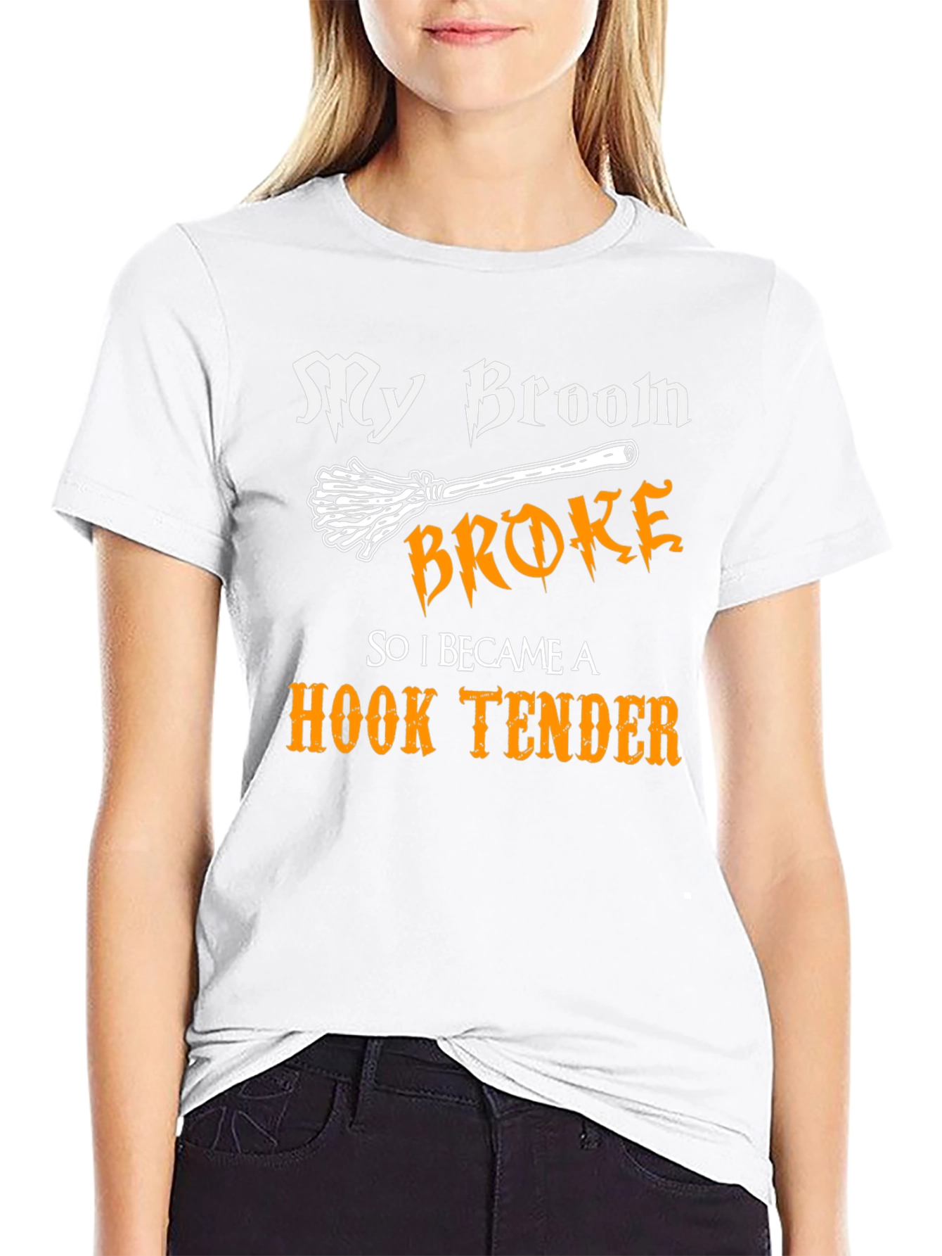 My Broom Broke Hook Tender T-Shirt Funny Halloween Tee