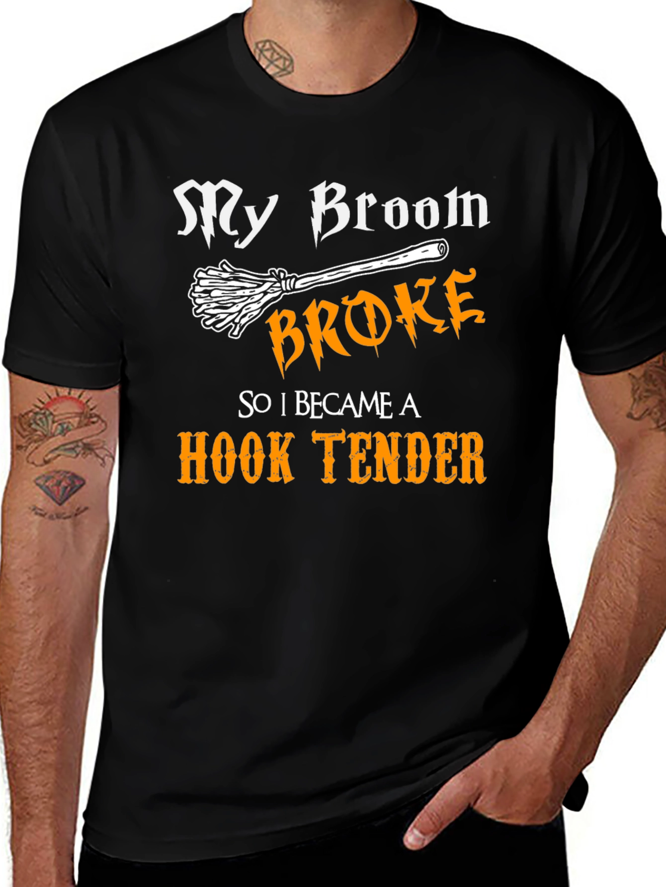 My Broom Broke Hook Tender T-Shirt Funny Halloween Tee