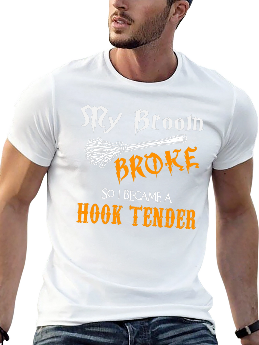 My Broom Broke Hook Tender T-Shirt Funny Halloween Tee