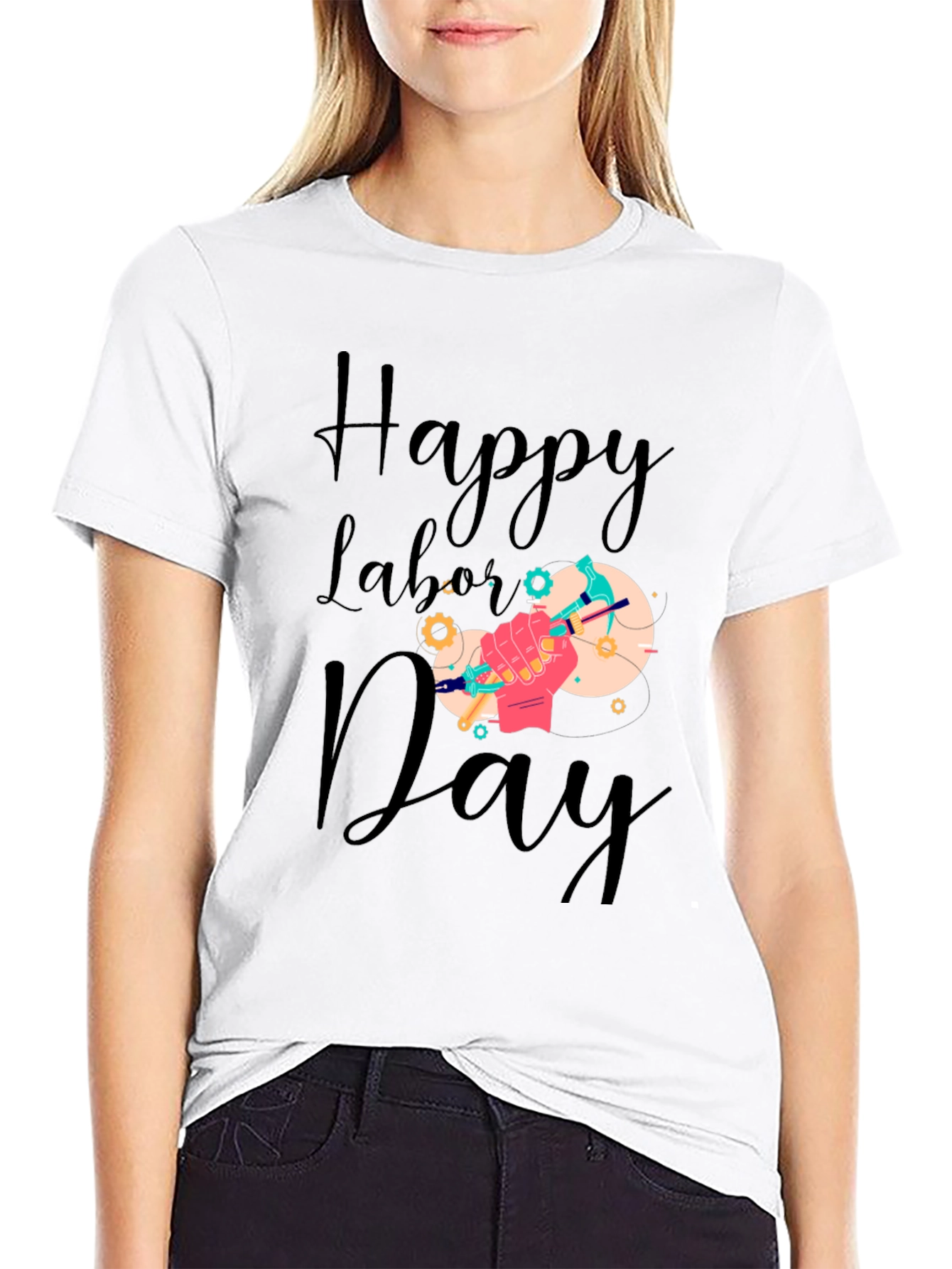 Happy Labor Day T-Shirt - Black Crew Neck