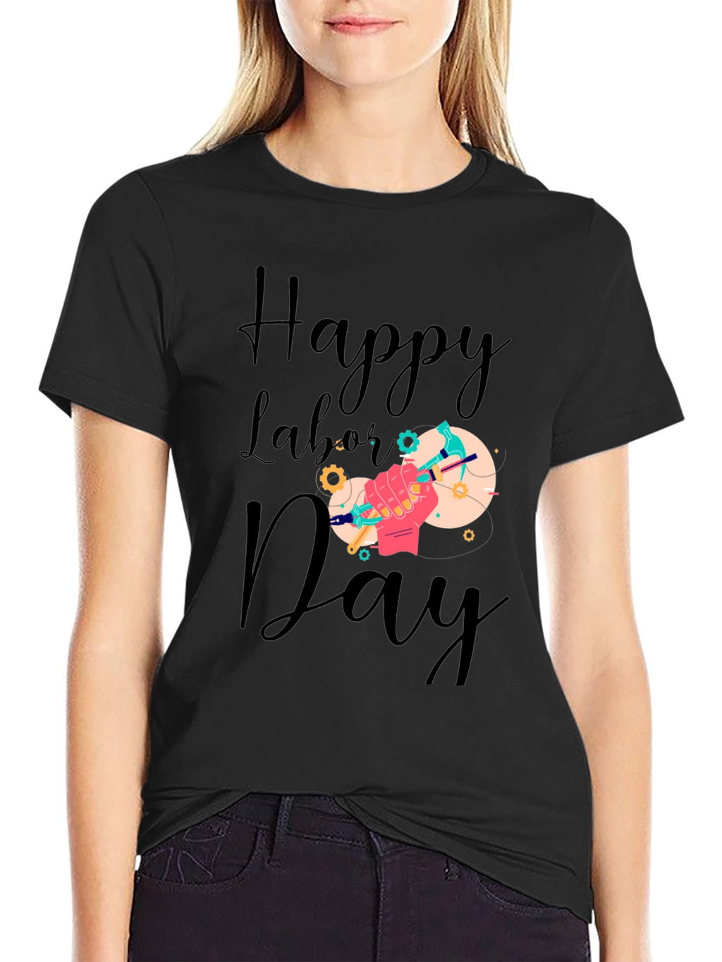 Happy Labor Day T-Shirt - Black Crew Neck