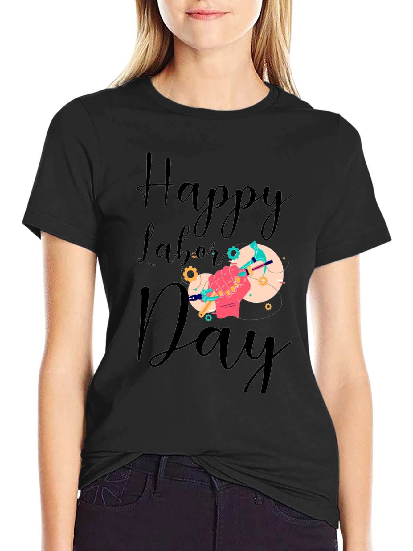Happy Labor Day T-Shirt - Black Crew Neck