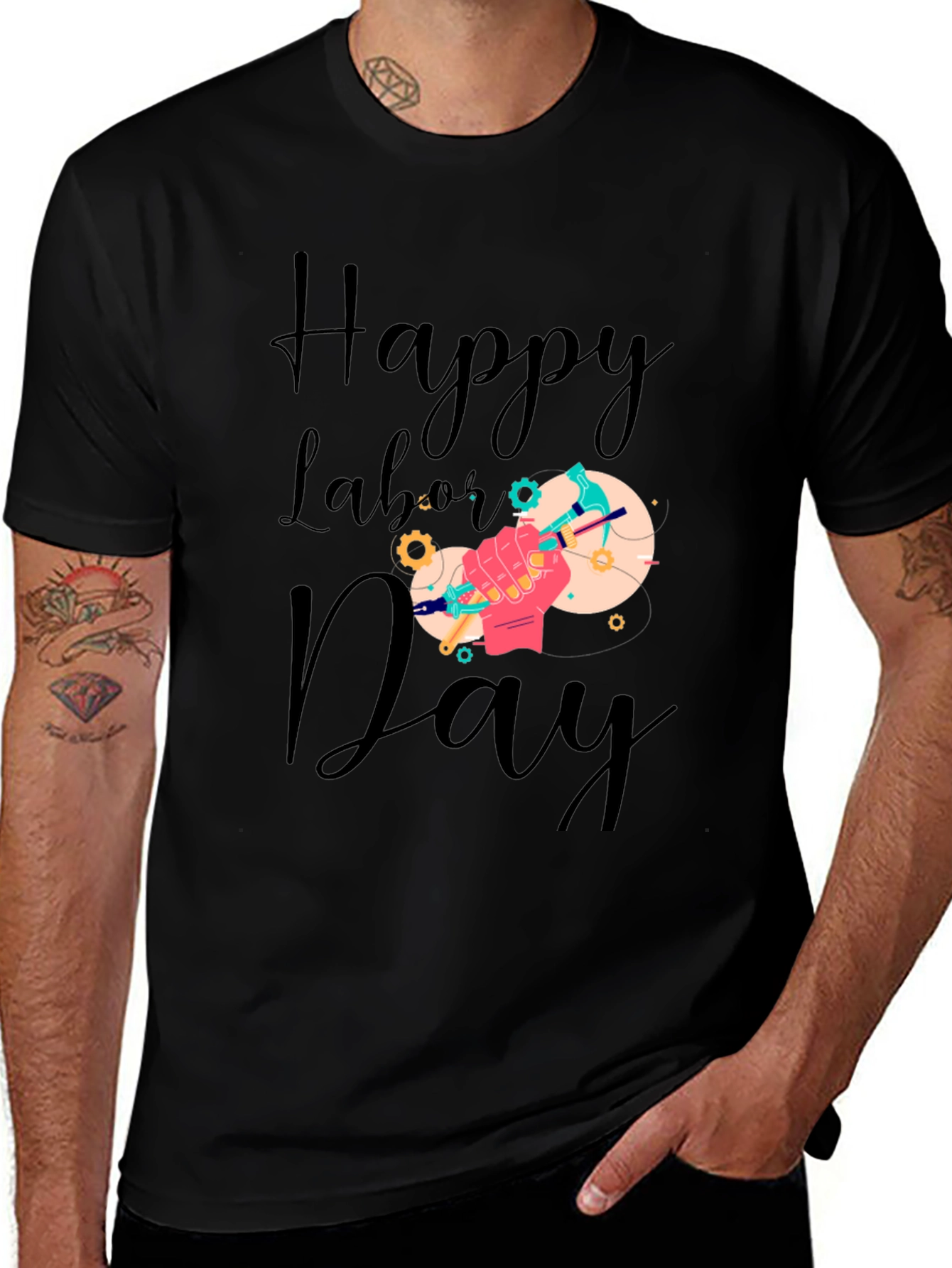 Happy Labor Day T-Shirt - Black Crew Neck