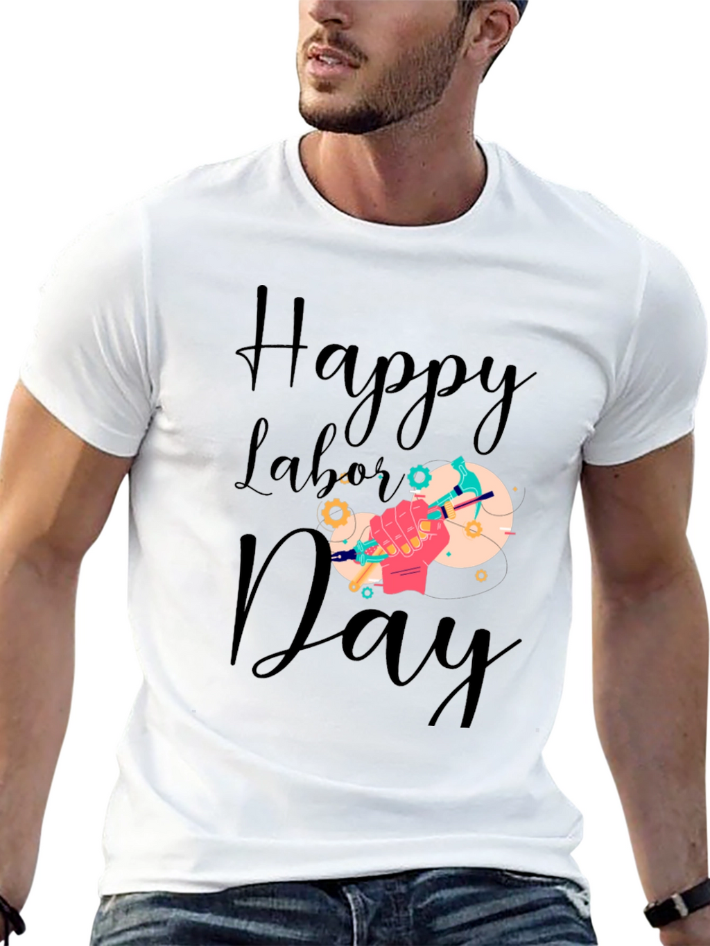 Happy Labor Day T-Shirt - Black Crew Neck