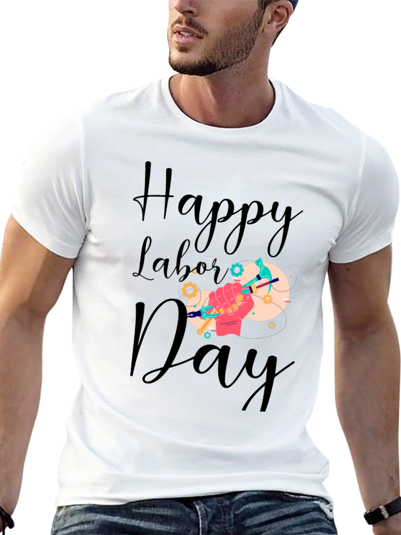 Happy Labor Day T-Shirt - Black Crew Neck