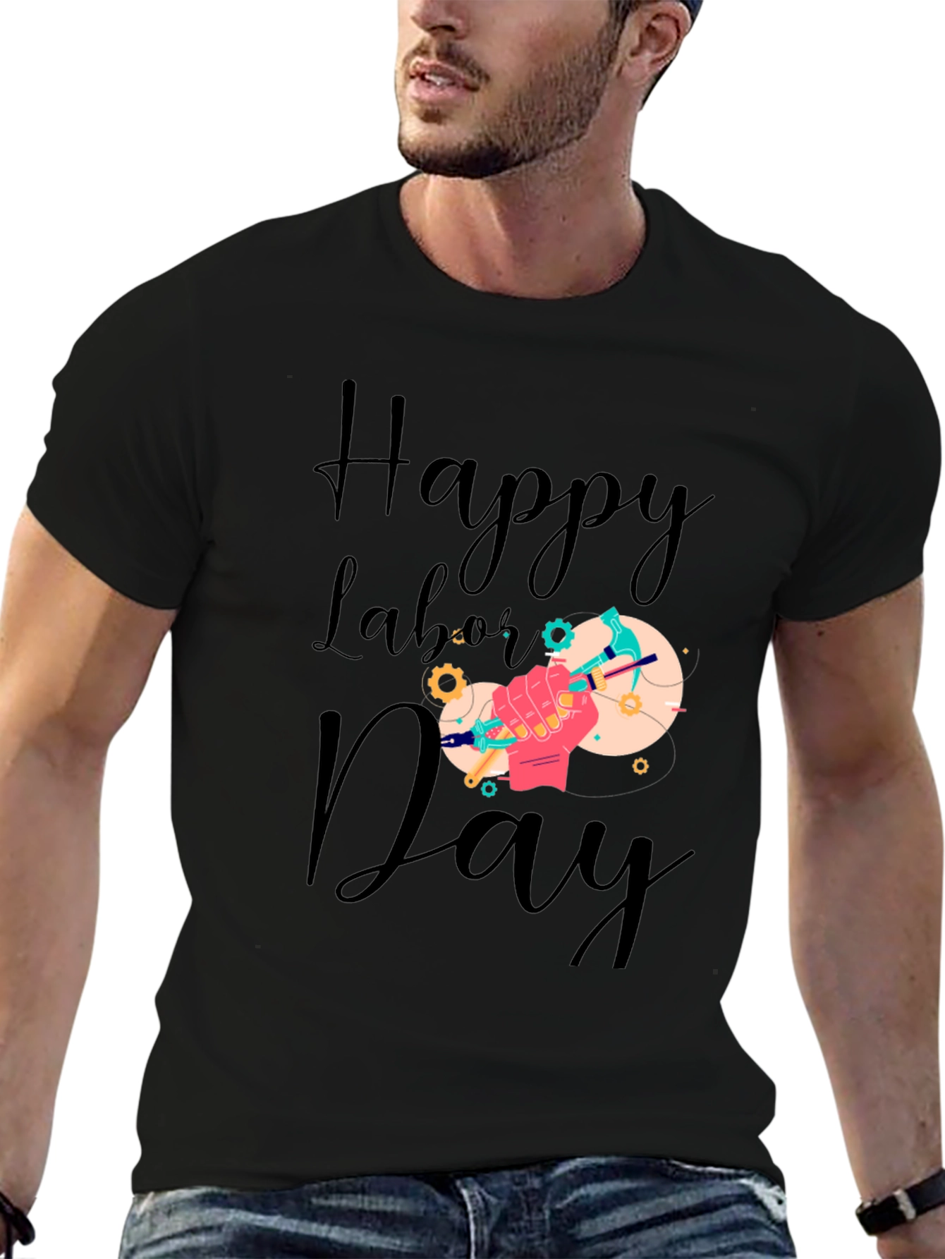 Happy Labor Day T-Shirt - Black Crew Neck