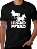 Island Pferd Graphic T-Shirt - Black Cotton Tee