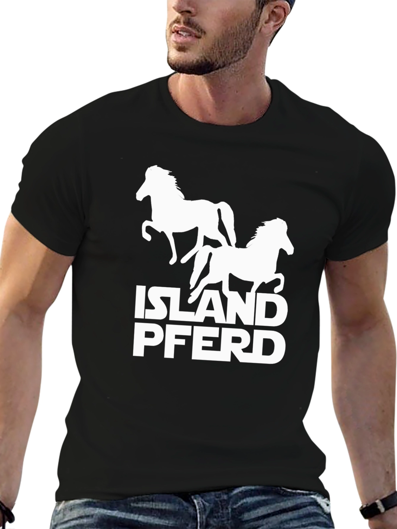 Island Pferd Graphic T-Shirt - Black Cotton Tee