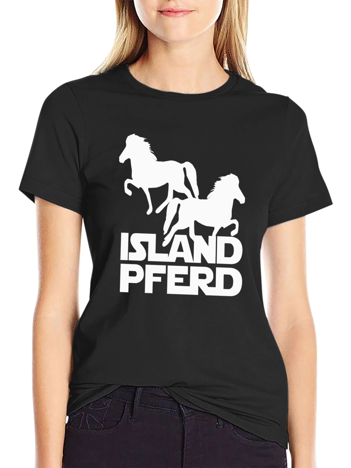 Island Pferd Graphic T-Shirt - Black Cotton Tee