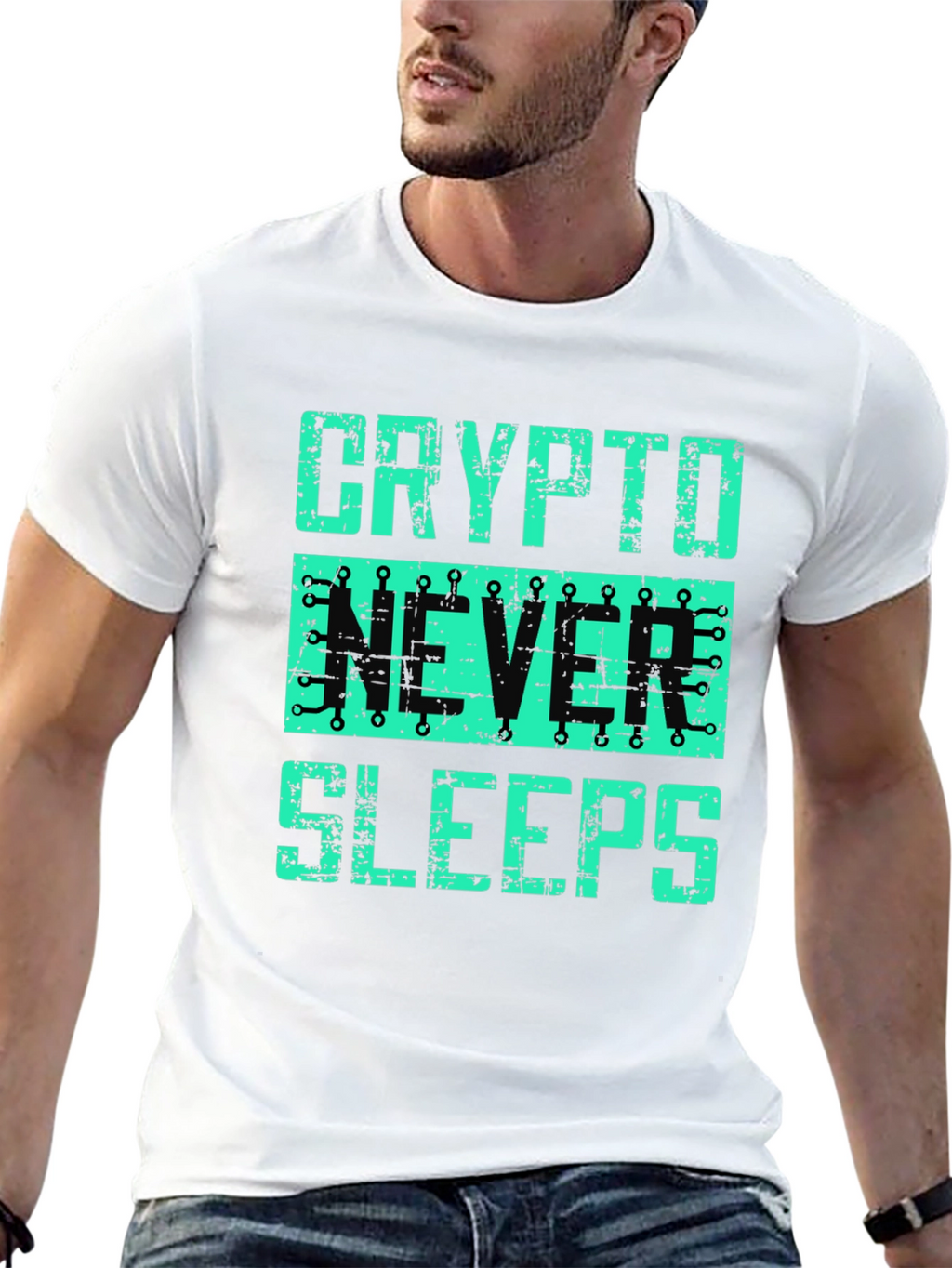 Crypto Never Sleeps Graphic T-Shirt - Black