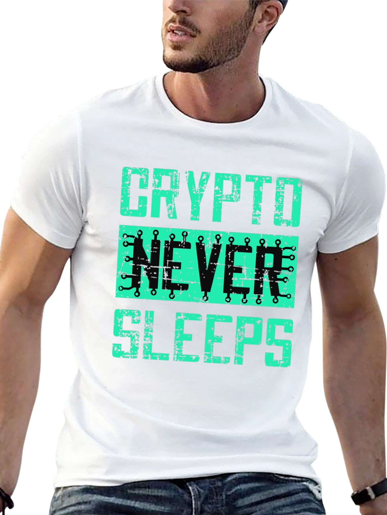 Crypto Never Sleeps Graphic T-Shirt - Black