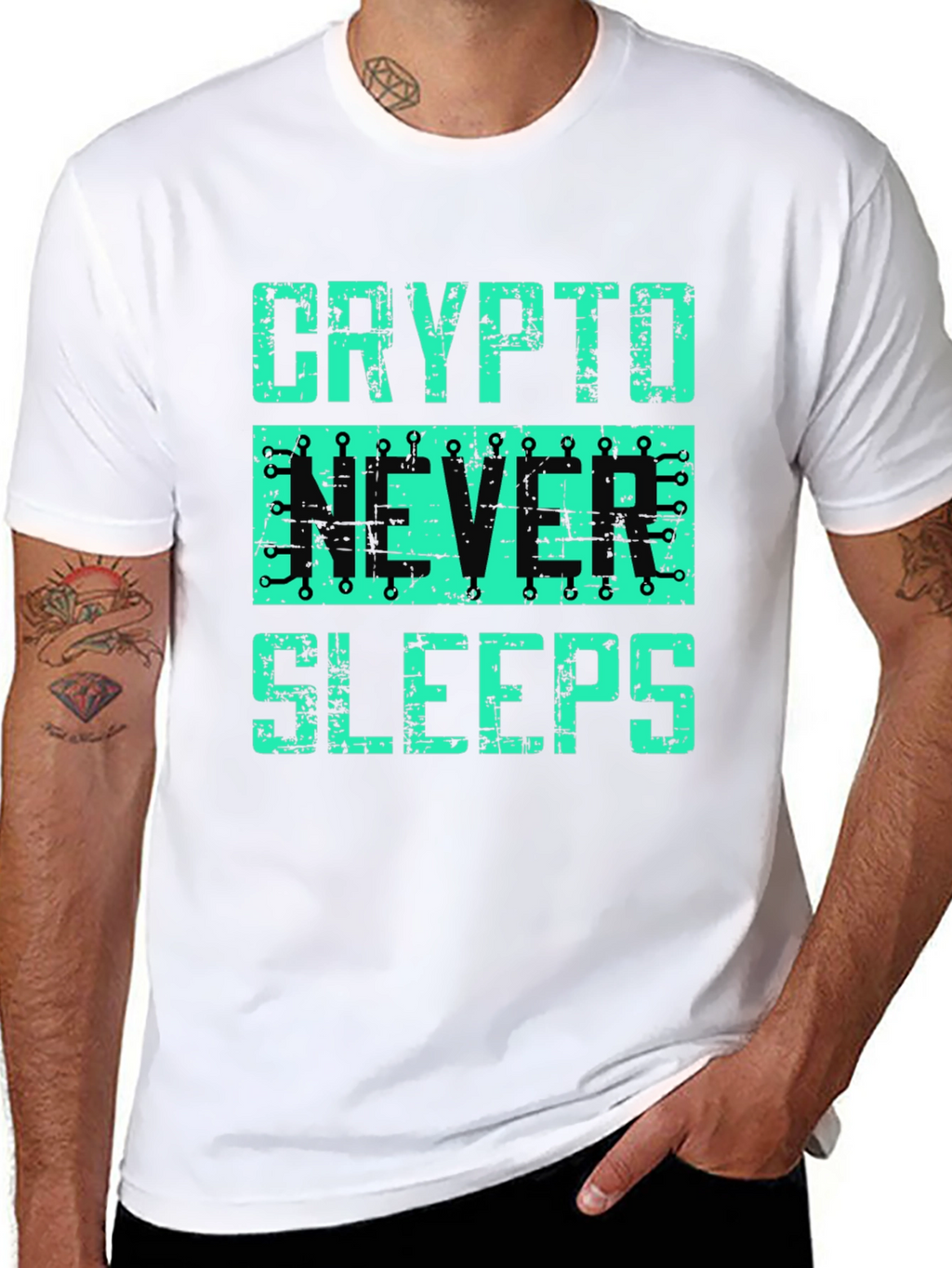 Crypto Never Sleeps Graphic T-Shirt - Black