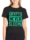 Crypto Never Sleeps Graphic T-Shirt - Black
