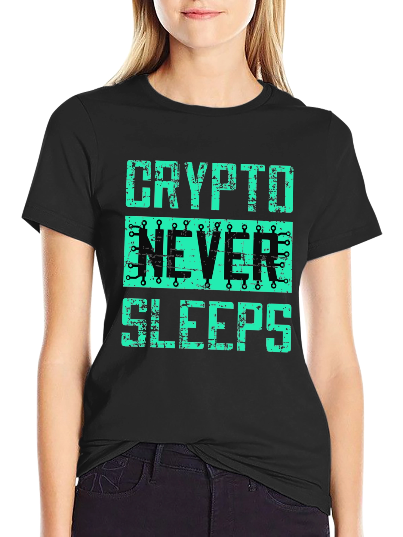 Crypto Never Sleeps Graphic T-Shirt - Black