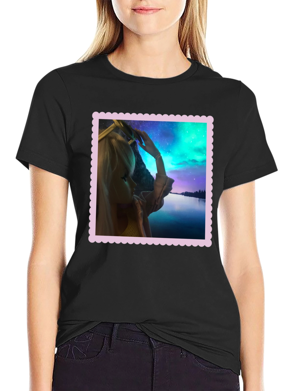 Aurora Barbie Graphic Tee - Stylish Black T-Shirt