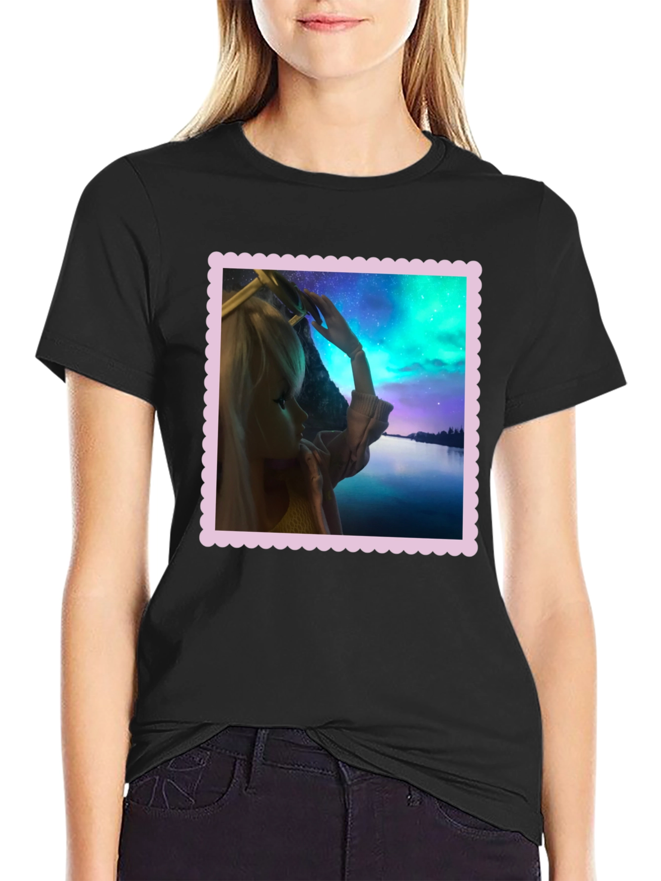 Aurora Barbie Graphic Tee - Stylish Black T-Shirt