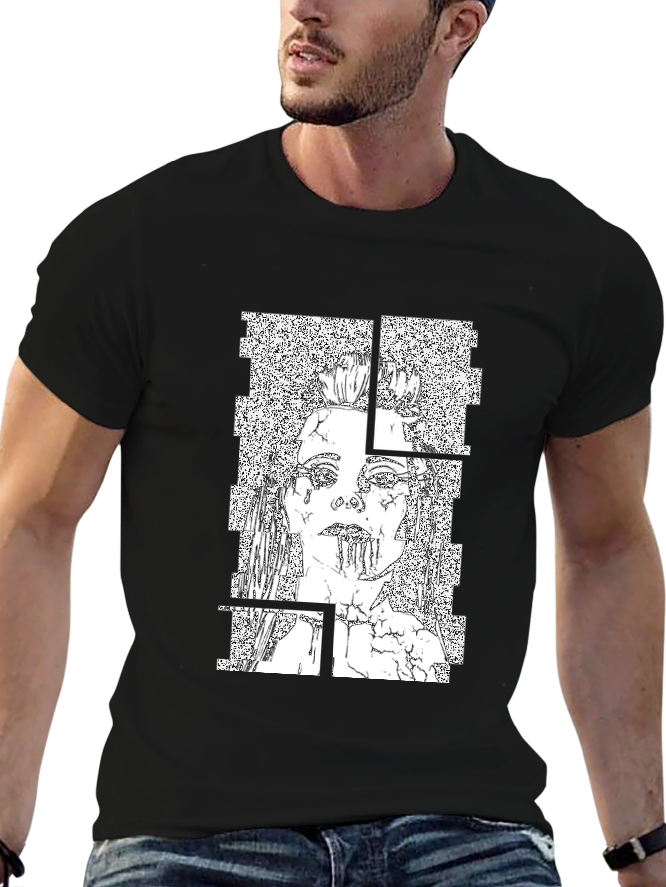 Abstract Graphic Print T-Shirt - Black